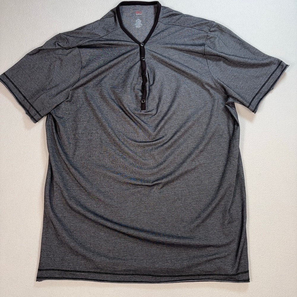 Saks Fifth Avenue Red‎ Henley Shirt Mens 2XL Heathered Gray Micro-Stripe Stretch